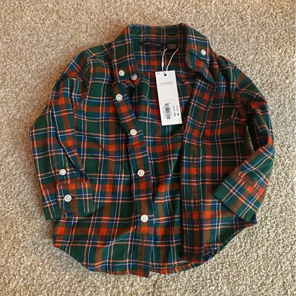 Janie and Jack Christmas plaid button down NEW